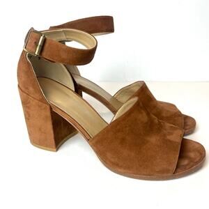 Stuart Weitzman Brown Suede Block Heel Open Toe Sandals Size 9